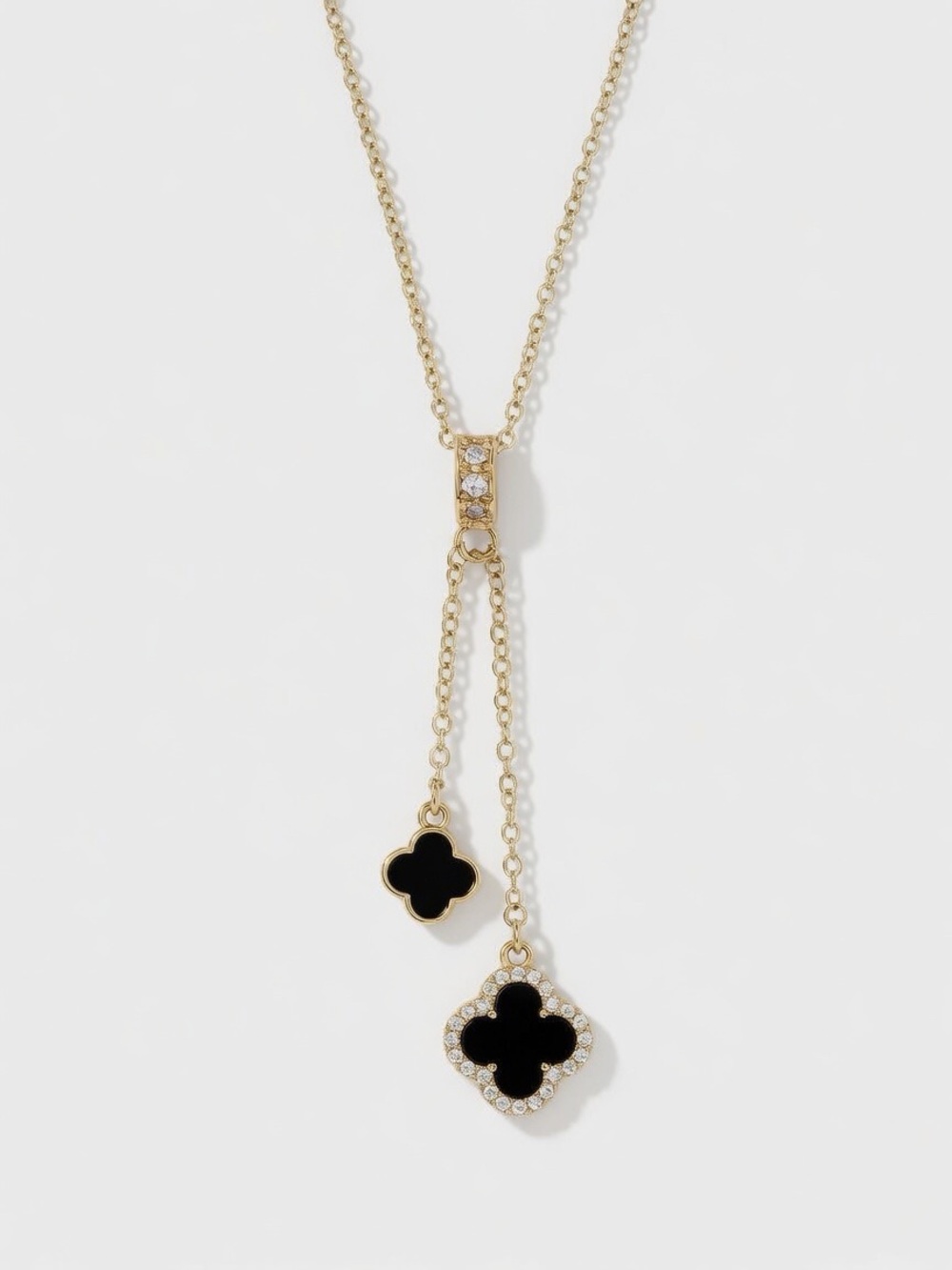 Gold and Black Clover Drop Necklace